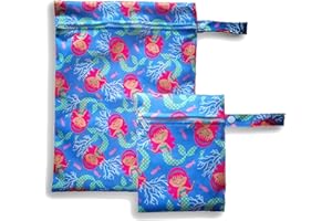 FILO FUCHS 2er Set Wetbags mit süßen Motiven - wasserfeste wiederverwendbare Nasstasche mit Reißverschluss als Beutel und Organiser für Windeln Schwimmsachen Schmutz Wäsche Sportsachen (blau - mermaid)