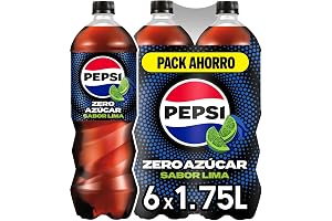 Pepsi zero Lima Refresco de cola con cero azúcar y cero calorías, packs de 6 botellas de 1.75 litros, 10.5 litros en total