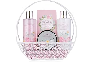Accentra badset DREAM OF FLOWERS i trådkorg med handtag, inkl. duschgel, bodylotion, badsalt och kroppsskrubb - wellness-pres