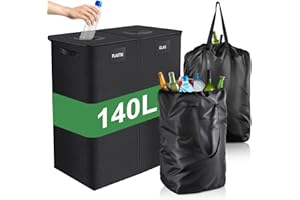 PHYSEN Pfandflaschen Sammelbehälter 2 Fächer, 140L Pfandflaschen Aufbewahrung mit Deckel, Behälter Leergut & Altglas Aufbewahrung, XXL Mülleimer Flaschensammler mit Loch für Küche & Abstellraum