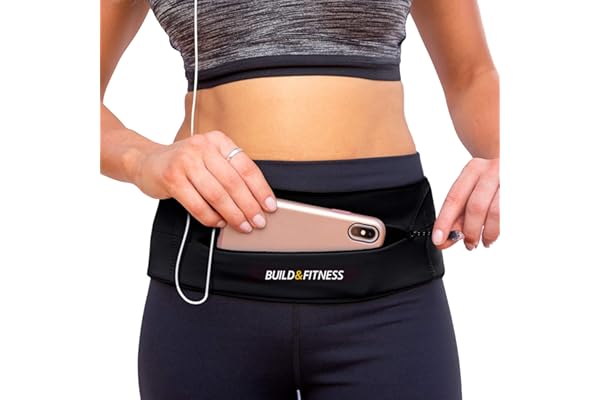 Build & Fitness Sac Banane – Taille Ajustable, Fermeture éclair YKK Pochette Smartphone – Convient à Tous Les Téléphones, Clés, Cartes, Airpods - Marche,Yoga, Ceinture Course A Pied Hommes et Femmes
