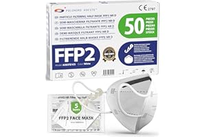 POLONORD ADESTE ADESTE – 50x FFP2 NR D Maske, Hygienische 5-lagige Staubschutzmaske, EN149:2001+A1:2009 Mundschutzmaske EU2016/425, Weiß, Atemschutzmaske, Einzelne versiegelte Beutel