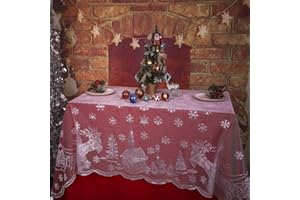 CMCQ Christmas Lace Tablecloth Christmas Reindeer Tableware Snowflake White Table Cover Christmas Decoration (Rectangle Tablecloth 160x230cm)