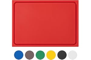 Muvell stabiles Schneidebrett Kunststoff | Rot, 45x30x2 cm | Spülmaschinenfest, EXTRA dick, messerschonend | Farben & Größen auswählbar | HACCP rohes Fleisch Küchenbrett | Schneidbrett mit Saftrille