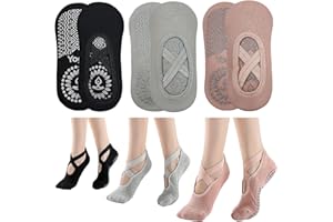 KEYRI 3 Pares Calcetines Pilates Yoga para Mujeres Niñas, Calcetines Antideslizantes Calcetine De Agarre medias de ballet con Asas y Correas, Talla Única Low Top Calcetine Deportivos