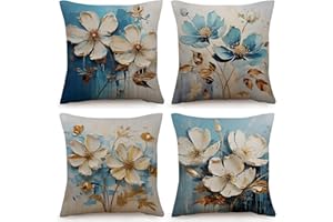 OYIMUA Niebieskie poszewki na poduszki 50 cm x 50 cm, lniane kwiatowe poszewki na poduszki, zestaw 4 kwadratowych poszewek na poduszki 50 x 50 cm, dekoracyjne poszewki na poduszki, na sofę, do użytku