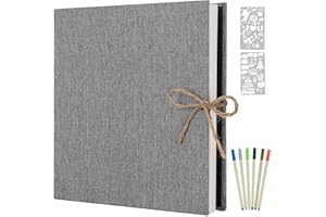 AIOR Album Photo Adhésif Scrapbooking, Lin Traditionnel Scrapbook 60 Pages Blanche, Cadeau Maitre d'école Homme Femme Cadeau Anniversaire Mariage, 33x32cm (Gris)