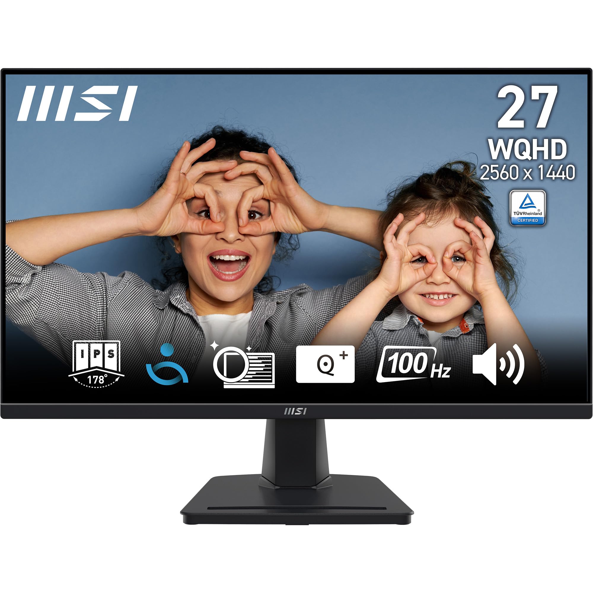 MSI PRO MP275Q 27 Inch 2K WQHD Office Monitor - 2560 x 1440 IPS Panel, 100 Hz, Eye-Friendly Screen, Built-in Speakers, Tilt-Adjustable - HDMI 2.0b, DP (1.2a)