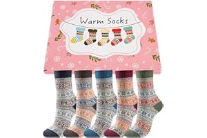 Stoeury 5 Pairs Womens Thermal Winter Wool Socks Breathable Cozy Thick Sock Colourful Quality Birthday Christmas Gifts for Women Ladies Wife Mum Friends, Stocking Fillers