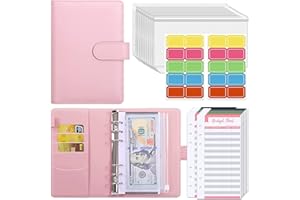 ‎TANGBOHU TANGBOHU A6 Binder Budget Notizbuch, 6 Löcher Loseblatt Notizbuch mit 12pcs Binder Taschen 12 Budgetblätter 20 Stück Etikettenaufklebern Notebook Ringbuchordner(Rosa)