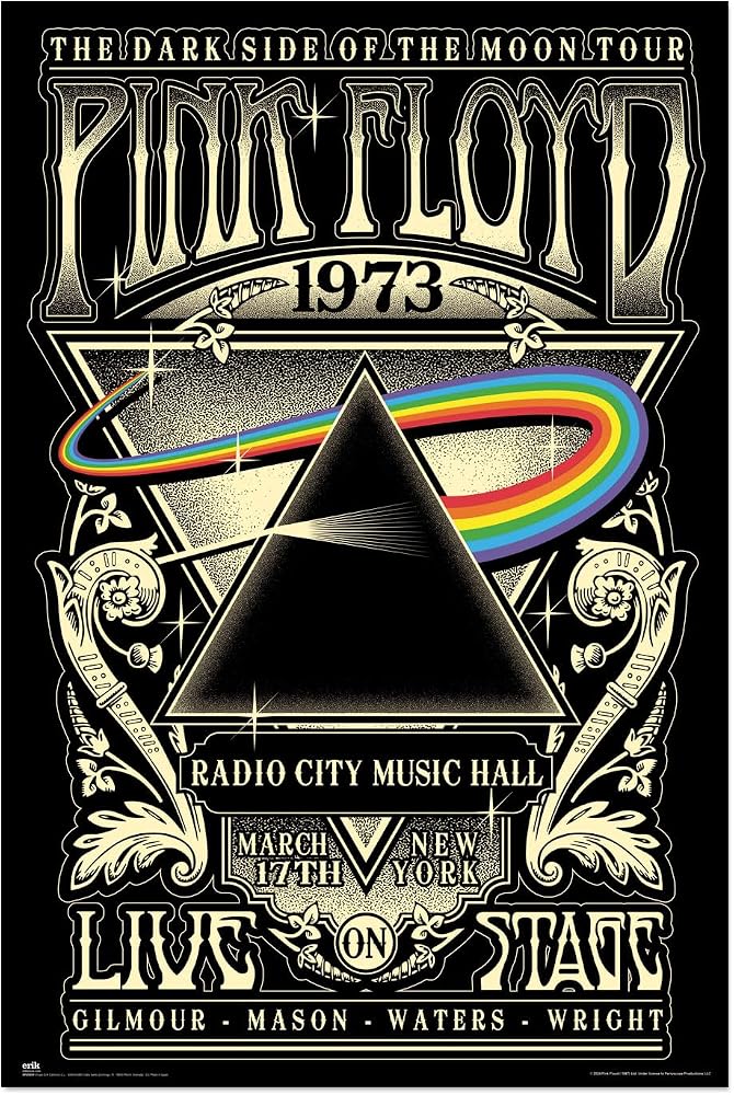 Grupo Erik Poster Pink Floyed The Dark Side of the Moon Tour 1973 Sanat Baskısı - Oturma Odası veya Dekorasyon Yatak Odası - Dekorasyon Odası - Boyut 61 x 91 - Resmi Pink Floyed Fan Ürünü
