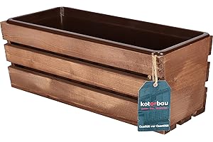 KOTARBAU® Jardinera de Madera con Inserto, Maceta Interior, 400 x 180 x 150 mm, Color marrón, Jardinera Rectangular, Larga, Macetero para Plantas y Hierbas, Jardín, Terraza, Balcón, Rústica