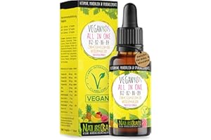‎NATURECRAFT Vegan Kids All-in-One Tropfen - Vitamin B12+B2+B6+B9 Folsäure + Zink + Eisen + Selen + Natrium + Kalium + Jod - Komplex mit natürlichem Tropical Fruchtgeschmack (20ml = max. 4 Monats-Vorrat)