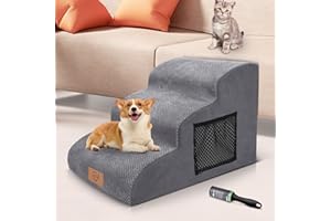 Midyb schody dla psów o wysokości 40 cm, 3 stopnie, z gęstej pianki, ze zdejmowanym pokrowcem, dla małych psów, kotów, antypoślizgowe, wodoodporne, schody, na sofę, łóżko