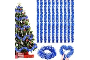 TAUFE Guirnalda de Oropel Navideña, 10 Piezas Metálicas Brillantes, Espumillón para Árbol de Navidad, Decoraciones de Interior y Exterior (D)