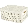 Rangement Déco Salon Boîte De Rangement CURVER 30L Style Rotin - Pour Salon, Chambre, Salle De Bain | 44,5x33x24,8 Cm - Chocolat Boîte 30l Chocolat