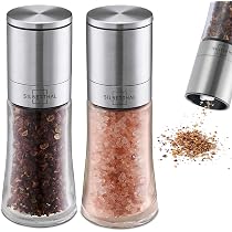 Amison Set di Macina Sale e Pepe con Supporto Abbinato in Acciaio Inox e con Ruvidità Regolabile, Confezione da 2 pezzi, in Argento
