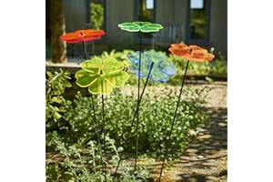 SUN CATCHER GARDEN DECOR Sun Catcher Ornamenti da Giardino Fiore Doppio 5 Pali da Giardino Decorativi 75cm/29.5'' Alto Accessorio all'Aperto Regalo per Giardinieri, Colour:Mixed Colours