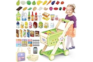 deAO Carrello della Spesa Bambini - Set da Gioco per Bambini con Giochi di Cibo, Frutta e Accessori per Il Negozio, Carrello della Spesa Giocattolo Giochi di Imitazione per Bambine 3+ Anni | Verde