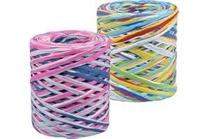 Natuce 2 Rollos de Cinta de Papel de Rafia, 400m Corder de Embalaje de Papel Multicolor, Colorido Hilo de Yute Natural para Manualidades Bricolaje, Envoltura de Regalos, Decoración, Tejido