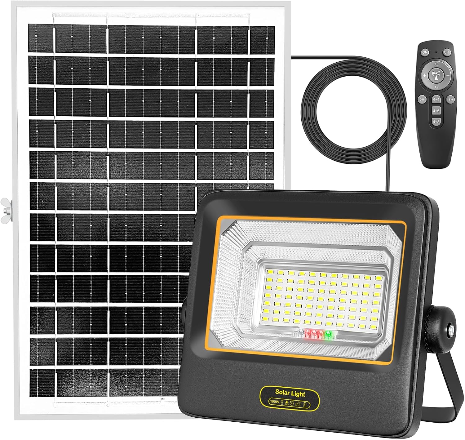TOPBOS 100W Focos LED Exterior Solares con Control Remoto,Indicador de Batería,7 Modos,IP67 a Prueba de Agua con Cable de 4.2m,Luz Solar Exteriorpara Garaje,Jardín,Puerta de Entrada,Patio y Césped