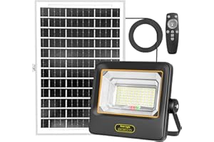 TOPBOS 100W Focos LED Exterior Solares con Control Remoto,Indicador de Batería,7 Modos,IP67 a Prueba de Agua con Cable de 4.2m,Luz Solar Exteriorpara Garaje,Jardín,Puerta de Entrada,Patio y Césped