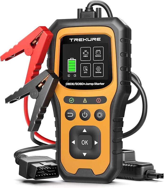 TREKURE Booster Avviamento Auto con OBD2 Diagnostica, 7000A Avviatore Di Emergenza (Tutti Gas o 10L Diesel), Portatile 12V Avviatore Batteria Auto con LED, OBDII, Tester Batteria, Power Bank