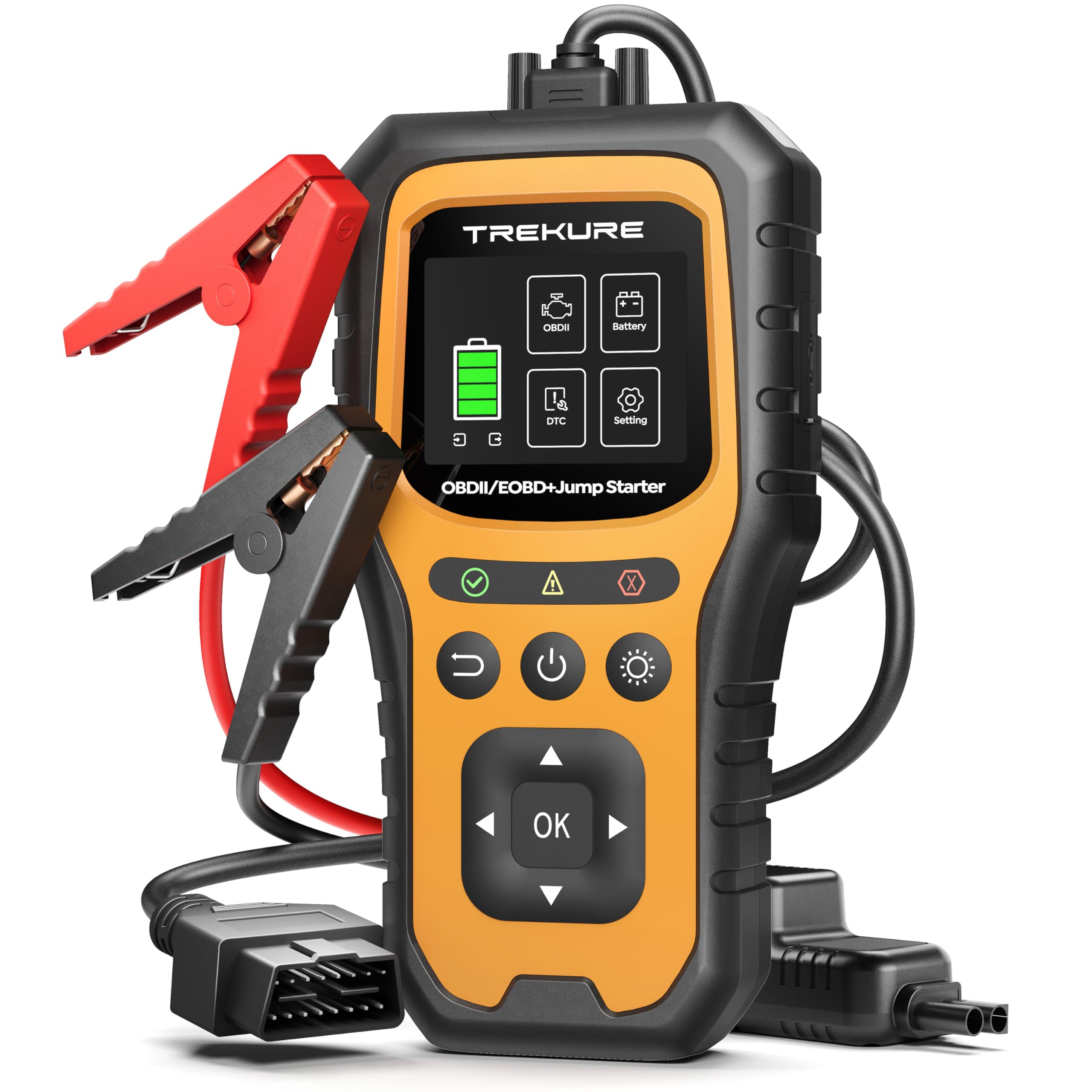 TREKURE Booster Avviamento Auto con OBD2 Diagnostica, 7000A Avviatore Di Emergenza (Tutti Gas o 10L Diesel), Portatile 12V Avviatore Batteria Auto con LED, OBDII, Tester Batteria, Power Bank - 1