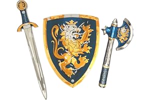 Liontouch - Noble Caballero Espada, Escudo & Hacha, Azul | Juguete Medieval de Imitación en Espuma con Tema de León Dorado para Niños | Armas Seguras y Armadura de Batalla para Disfraces
