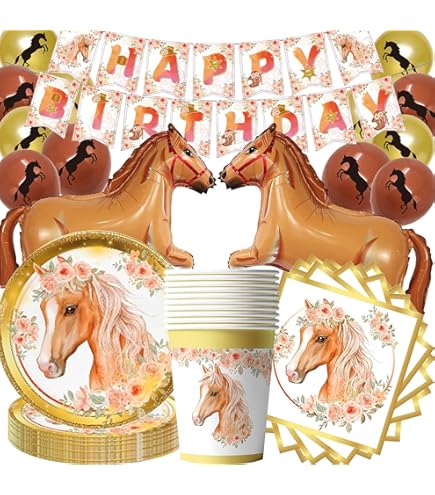 Paarden verjaardagsdecoratieset, paardenfeestserviesset met
