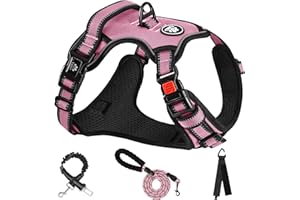 NESTROAD Pettorina ad h per Cane Antifuga Taglia Media Rosa, Imbracatura Cane Anti Tiro per Cani con Collo 33~43CM Petto 43~64CM, Cintura Sicurezza Cani Auto, Accessori Cani Essenziali