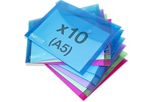 Rapesco 1679 ECO Recycled Popper Wallets, A5, Assorted Bright Transparent Colours, Pack of 10