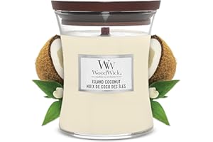 WoodWick Candela profumata Hourglass media con stoppino crepitante | Island Coconut | Durata della fragranza: fino a 60 ore