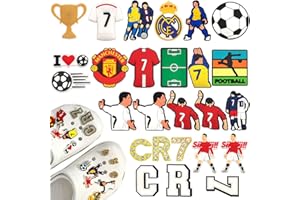 Oirigaga Schuh Charms für Clogs, Fußballstar Schuhanstecker DIY Schuhanhänger, Fussball Schuh Pins Stecker Aufstecker Anstecker Set, Abnehmbare PVC Shoe Deko Zubehör für Kinder Jugendliche Erwachsene