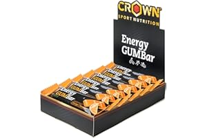 Crown Sport Nutrition Energy GUM Bar | Barrita Energética de Gominola con Carbohidratos, Sales y Aminoácidos | Textura blanda, con y sin cafeína | Vegana