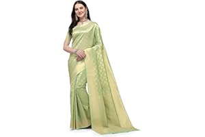 Jaanvi fashion Damen Kerala Banarasi Seide mit Zari Jacquard Arbeit Saree mit ungesäumtem Blusenteil