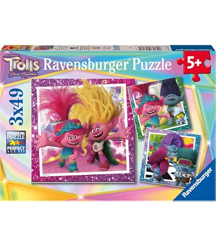 Trefl Puzzle 4 in 1 - Avventure di Troll colorati / Universal Trolls 3 (2023) - Puzzle per bambini