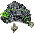 kathson Turtle Basking Platform with Suction Cups Tortoise Climbing Step Ledge Aquarium Ornament Rock Turtle Floating Dock Resting Basking Terrace for Amphibians Reptile (Gray)
