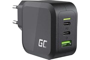 Caricatore GaN USB C 65W Green Cell - Caricatore con 2x USB-C PD 1x USB-A PowerDelivery QC 3.0 compatibile PPS Samsung AFC Huawei FCP/SCP per iPhone iPad Samsung tavoletta Telefono cellulare Android