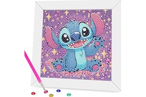 SDZDS Diamond Painting 5D Stitch pour enfants avec cadre – Kit de peinture diamant dessin animé 17x17cm, activité manuelle fille/garçon, décoration murale, cadeau pour enfant