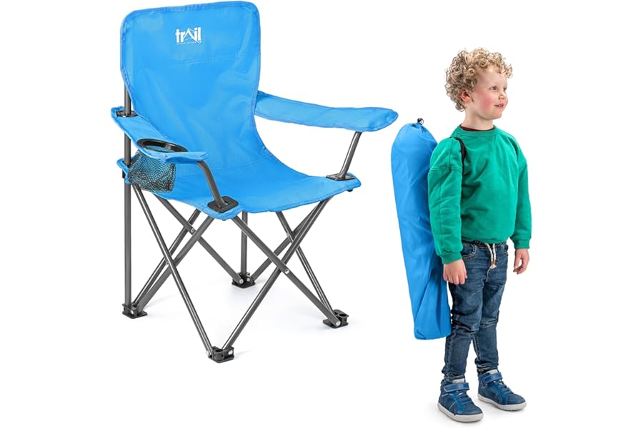 Trail Eagle Kids Camping Chair Blue Lightweight Folding Garden Beach Seat with Carry Bag (For Ages 2 to 6 Years Old)