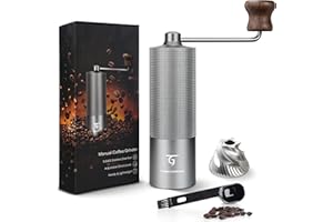 SUNYA Molinillo de Café Manual con Cónica de Acero Inoxidable incluye un Recetario de Café Molino de Cafe Portátil con Molido Preciso Ajustable para Espresso Chemex, Negro (MCG-02 Gris)