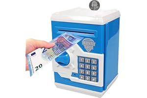 Auped Hucha electrónica con contraseña, Hucha Mini Hucha, Banco de Dinero de Las contraseñas para Dinero en Efectivo, Monedas, Mini Monedas, Mejor para niños (Azul)