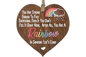 Stuff4 Rainbow in someone else’s cloud Dark Wooden Heart Sign Plaque, Rainbow Gifts, Miss You Gifts For Best Friend Keyworker Inspirational Gifts for Women Thinking of You Gifts to Cheer Someone Up