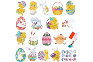 BOYATONG 5D DIY Diamond Painting Osterhase Ostereier, 17er Diamant Malerei Set, Ostern Diamant Aufkleber Kit für Erwachsene Anfänger, Basteln Ostern Kinder für Osterdeko Personalisierte Ostern Geschenk