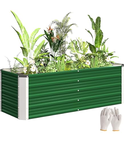 Outsunny Metalen Verhoogde Bloembak, 2-Niveaus Plantenbak, Moestuinbak met Schroeven, Kruidenbak voor Tuin, Balkon, Zilver, 118 x 45 x 30 cm