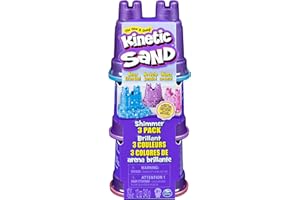 Kinetic Sand Schimmer Sand 3er Pack 340 g - 3 Farben Glitzersand aus Schweden in Burgenförmchen für kreatives, sauberes Indoor Sandspiel, für Kinder ab 3 Jahren