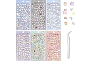 APOMOONS - Set di 6 adesivi 3D in gelatina Kawaii con animali e cuori, impermeabili, per custodia del cellulare, taccuino, diario