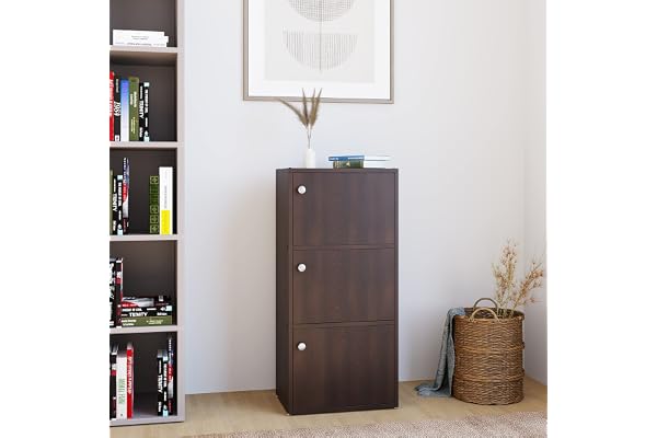 Nilkamal Troy Engineered Wood Book Shelf Book Cabinet with 3 Compartment Storage New Wenge