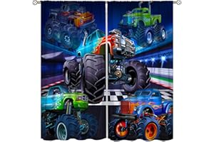 AAVEUP Monster-Truck-Vorhänge, Moderne Cartoon-Traktor-Flamme, großer Reifen, Monster-Sasquatch-Autofenster, Behandlungsvorhänge für Kinder, Jungen, Kinderzimmer, Jugendzimmer, Wohnzimmer, 106,7 x